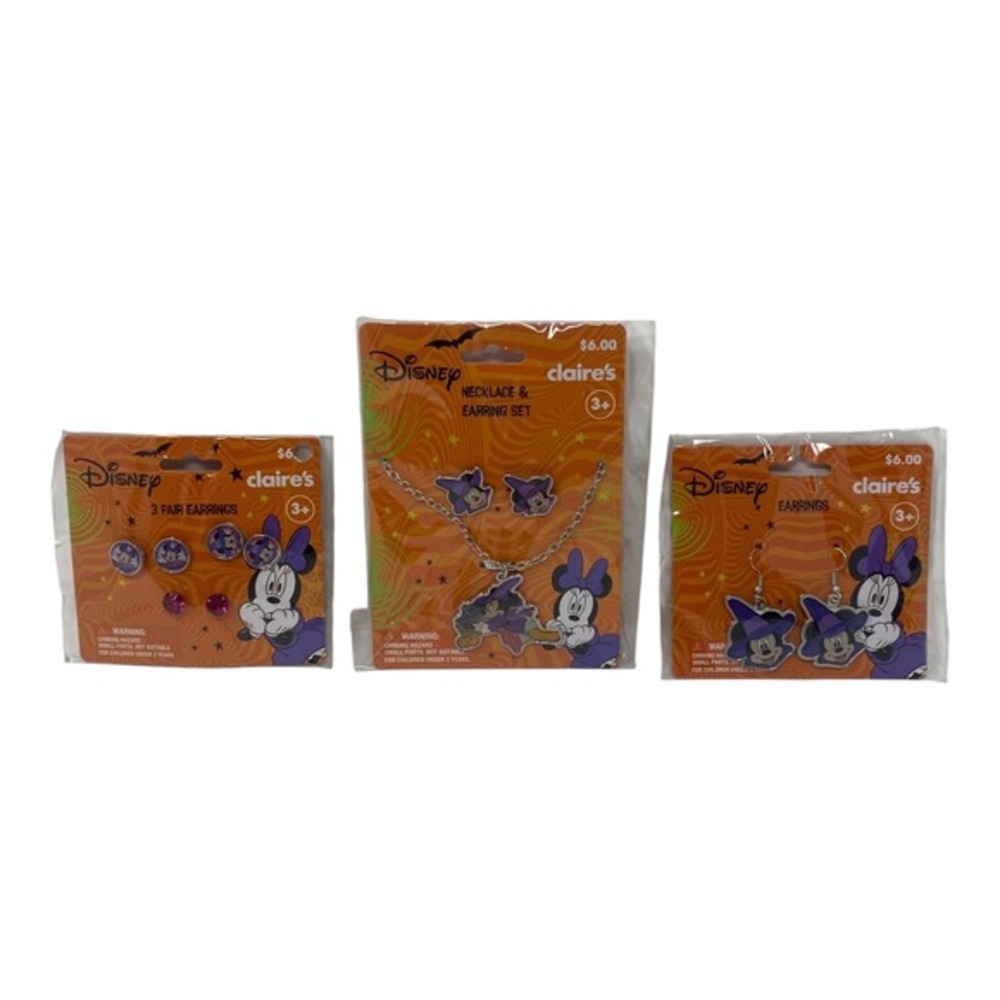 Disney Minnie Mouse Halloween Necklace‎ & Earrings Claire's Jewelry Set New
